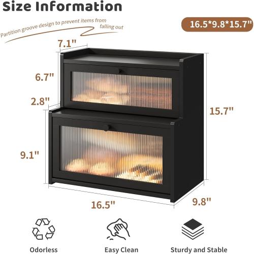FILWH Bread Box for Kitchen Countertop Double Layer Large Corner Bread Box Capacity Bread Storage Bin Farmhouse Breadbox Container Organizer Cabinet Cupboard Black