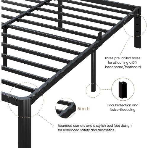 Metal Bed Frame Full Size, 14 Inch 3500 lbs Heavy Duty Platform Bed Frames Steel Slats Noise Free No Box Spring Needed, Easy Assemble Sturdy Bedframe Rounded Corner with Storage and Mattress Retainers