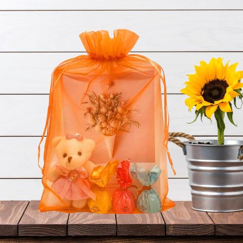 50pcs Drawstring Organza Jewelry Candy Pouch Christmas Wedding Party Favor Gift Bags (8x12, Orange)
