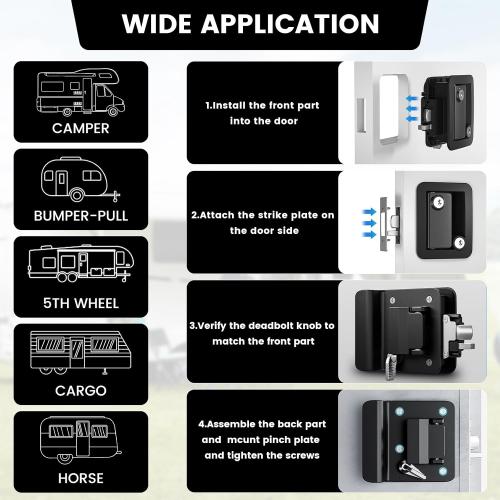 RV Door Lock Replacement with Paddle Latch, Black RV Door Handle Lock for Travel Trailers and Campers(Includes Same Key)
