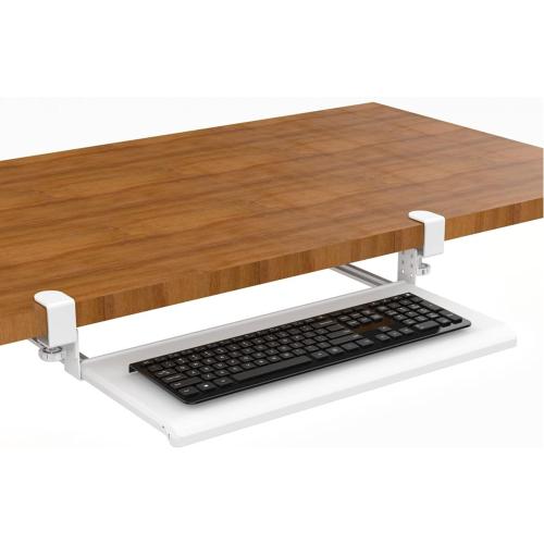 Stand Up Desk Store Large Clamp-On Retractable Adjustable Keyboard Tray | Improve Comfort While Increasing Desk Space - for Desktops Up to 1.5 Thick (33 W x 12.25 D) (Dark Grey) (Large)