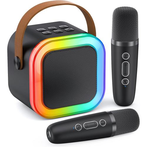 Mini Karaoke Machine for Kids Adults, 2026 TOP Birthday Gifts for Girls Boys 3,4,5,6,7,8 Year Old Toddler Toys, Portable Bluetooth Speaker with 2 Wireless Karaoke Microphones Player Valentine(Black)