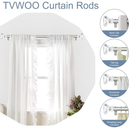 Silver Decorative Crystal Curtain Rods 18 to 45 Inch:Heavy Duty Adjustable Window Curtains Rods for Living Room Bedroom,Nickel Modern Girly Acrylic Drapery Rod with Clear Bling Diamond Finials