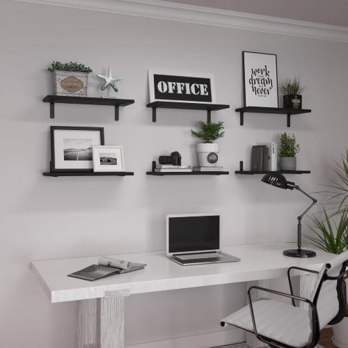 WOPITUES Wood Floating Shelves Set of 6, Shelves for Wall Decor, Farmhouse Shelf for Bedroom, Bathroom Storage Shelves, Book Shelves for Living Room-Black***