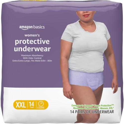 Amazon Basics Incontinence Underwear for Women, Protective, Disposable, Postpartum, Maximum Absorbency, XX-Large, Lavender, 14 Count