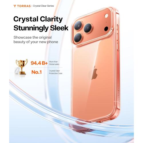 TORRAS for iPhone 17 Pro Max Case Crystal Clear, [Anti-Yellowing][Military-Grade Protection], Ultra Slim Transparent Anti-Scratch Back, Soft Bumper, Non-Slip 17 Pro Max Phone Case, Clear 6.9