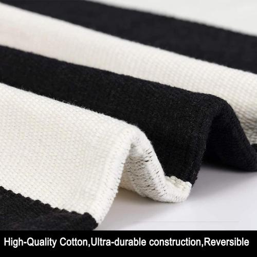 Size Large Color Black and White Area Rug  Striped Front Door Mat Front Porch Rug Hand-Woven Machine Washable Indoor/Outdoor Layered Door Mats for Entryway/Bedroom/Outdoor