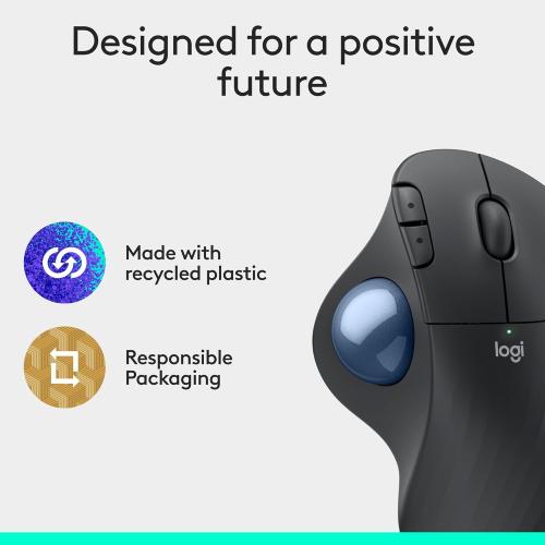 Logitech Ergo M575S Wireless Trackball Mouse, Wireless Ergonomic Mouse with Bluetooth and Encrypted Dongle, Comfortable Thumb Control, Precise and Smooth Tracking, for PC/Mac - Graphite Blue Ball
