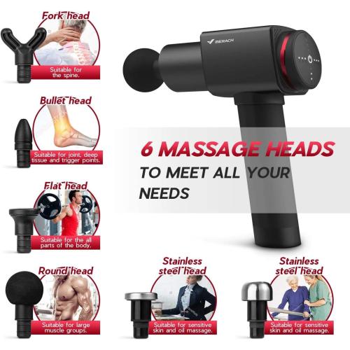 Merach Cordless Handheld Muscle Massage Gun with 6 Heads, 6-Speed Electric Quiet Deep Tissue Muscle Massager Professional Percussion Vibration Massage Device Tools for Body Pain Relief Foot Back Neck