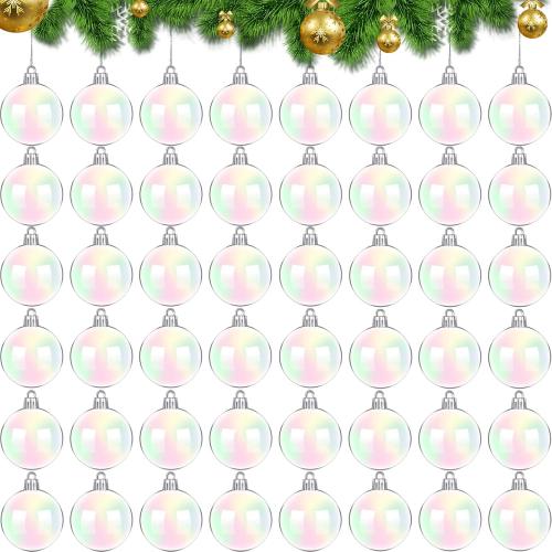 50 PCS Iridescent Ornaments Balls,2.36 Inch Clear Christmas Rainbow Ball,Plastic Hanging Bubble Ornaments Balls for Christmas Tree,Party,Home Decor