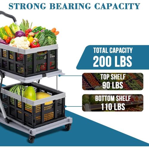 Collapsible Shopping Cart on Wheels, Folding Shopping Cart with 360° Swivel Wheels, Multi Use Utility Cart Adjustable Portable Trolley, Used for Picnic, Supermarket, Gray