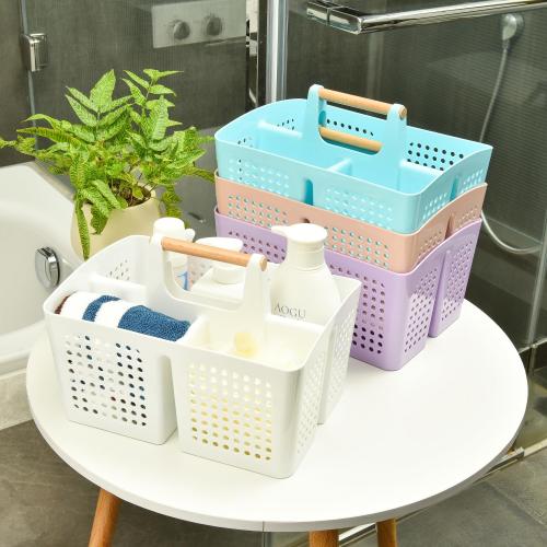 BLACK Portable Shower Caddy Basket with Compartments, Plastic Divided Cleaning Caddy Organizer Storage Tote with Handle for Bathroom, College, Dorm Room Essentials, Black