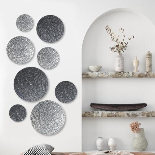 DETENE Set of 8 Metal Wall Hanging Sculptures Large Modern Round Wall art Silver and Grey Wall Decor for Living Room Bedroom Dining Room Wall Decor
