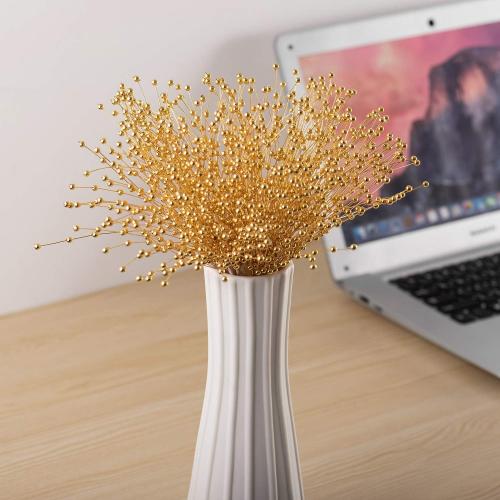 60 Pieces Pearl Stick Stems Bouquets, 4mm Bead String Garland Beaded Spray Filler Floral Arrangements Tree Picks Wedding Party Decoration, Christmas Tree Picks (Gold)