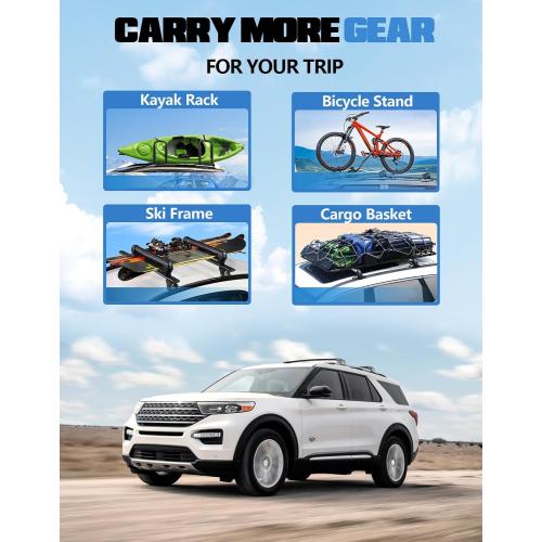 FengYu 300lb Roof Rack Cross Bars Compatible with Ford Explorer 2020 2021 2022 2023 2024 2025 2026, Lockable Heavy Duty Aluminum Roof Rails Crossbars Cargo Bars Canoe Rooftop Black Carrier Luggage