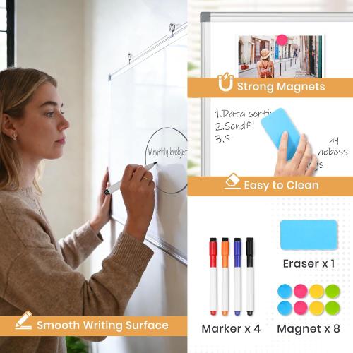 Double-Sided White Board 24x18 Dry Erase Magnetic for Wall | Smooth Writing Easy Clean, Magnetic Whiteboard for Wall, Double-Sided Dry Erase, Aluminum Frame, Home Office School