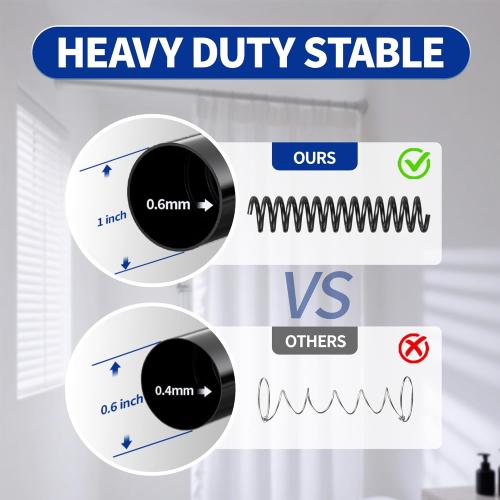 Chrsouly Shower Curtain Rod, 31-76 Inch Adjustable Tension Shower Rod, 1 Diameter Heavy Duty Rust-proof Tension Curtain Rods for Bathroom, Non Slip, No Drill, Black