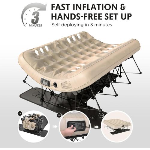 Simpli Comfy Queen EZ Bed Self-Inflating Air Mattress with Built-in Frame, Pump and Wheeled Case, Blow Up Inflatable Rolling Air Bed on Wheels