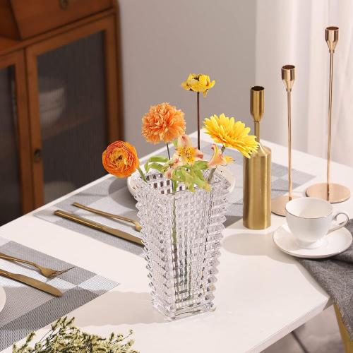 MCMCNCUIU Crystal Vase, Large Crystal Vases for Flowers, Clear Large Flower Vase, Modern Glass Vases for Living Room, Bedroom, Kitchen, Dining Table, Mantle, Wedding, 9 Inches