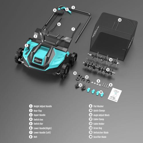 2-in-1 Scarifier and Dethatcher – Deep Soil Revitalization with High-Torque Motor, Adjustable Depth Control, Dual Safety Switch & Removable 10.5-Gallon Thatch Bag