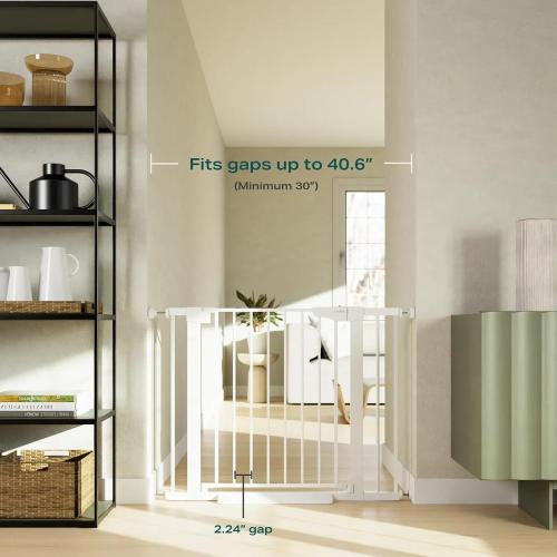Cumbor 2 Pack 30-40.6 in Baby Gate for Stairs and Doorways, Dog Gate White | Mom's Choice Awards Winner, Double Lock, 2-Way Swing, Auto Close Child Gate for Toddler & Pets, Pressure or Hardware Mounted