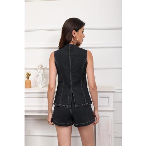 Size M ....acelyn Women’s Business Casual Outfits 2 Piece Denim Set Sleeveless Blazer Vest & Short Set Jeans Two Piece Outfits