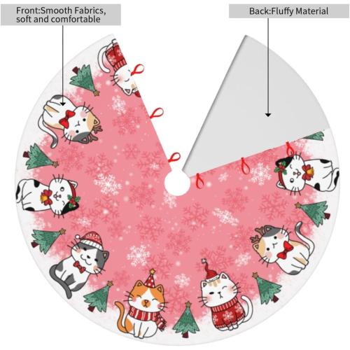 Cute Christmas cat Tree Skirt Xmas Tree Mat Christmas Tree Ornaments Decorations Holiday Party Indoor Outdoor 30