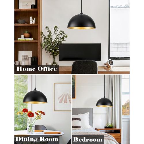 Black Pendant Lights Kitchen Island 2 Pack, 14 Inch Large Dome Pendant Light, Black and Gold Farmhouse Pendant Light, Island Pendant Lights for Kitchen, Dining Room