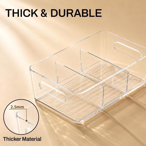 Mpotmiy 6-Pack Pantry Organizers and Storage, Clear Fridge Organizer Bins | Clear stackable plastic bins with removable dividers for packets, snacks, pouches and spices in pantry, fridge or freezer.