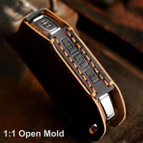 5-Button Leather Key Fob Cover, Compatible with Kia Cerato Ceed Forte NIRO Sorento Seltos Sportage Soul Telluride Keyless Entry Remote Smart Key, No Screw Design Style Key Protector(Brown)