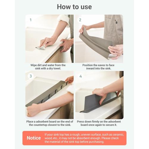 Size 23 inches Color Grey 100% Premium Silicone Kitchen Sink Splash Guard - Non Slip Strong Suction, Durable, and Easy-to-Clean Splash Protector for Mess-Free Cooking and Dishwashing (Gray)
