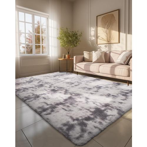 Ophanie Grey and White Area Rugs for Living Room 5x7, Fluffy Shag Large Fuzzy Plush Soft Carpets, Floor Shaggy Rugs for Bedroom, Carpet for Kids Boys Girls Dorm Nursery Home Decor Aesthetic