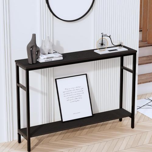 Timberer Narrow Console Table, 47 Inch Sofa Table with Adjustable Shelf, 2-Tier Long Skinny Table for Hallway, Entryway, Living Room, Foyer, Black ‼️small scratches‼️