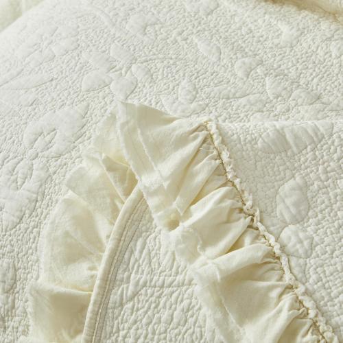 Brandream Cream Yellow White Quilt Set Queen Size Cotton Matelasse Bedding Luxury Ruffle Bedspread 3-Piece