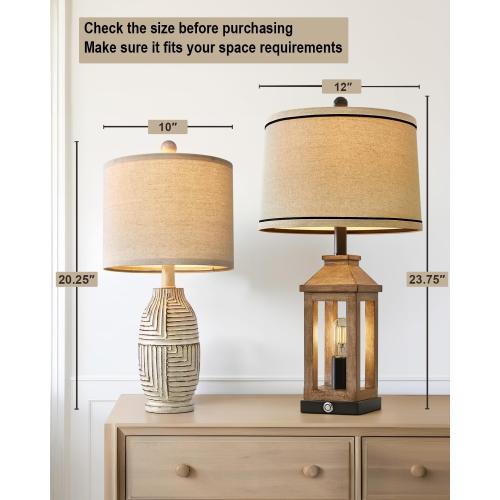 20.25 Farmhouse Single Resin Lamp for Bedroom Living Room Retro Rustic Vintage Small Boho Lamps Bedside Nightstand Light Home Office Desk Deco (White)