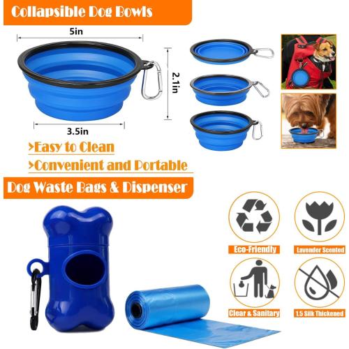No Pull Dog Harness, Collar & Leash Set | Includes Dog Seat Belt, Collapsible Bowls & Poop Bag Dispenser. Ideal for Training, Walking, Hiking. Fits Small to Large Dogs(Blue-XL)