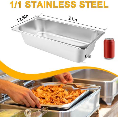 6 Deep VOISEN 2 Pack Hotel Pans,1/1 ,Anti-Jamming Steam Pan,Commercial Stainless Steel Pan, Steam Table Pans Full Size