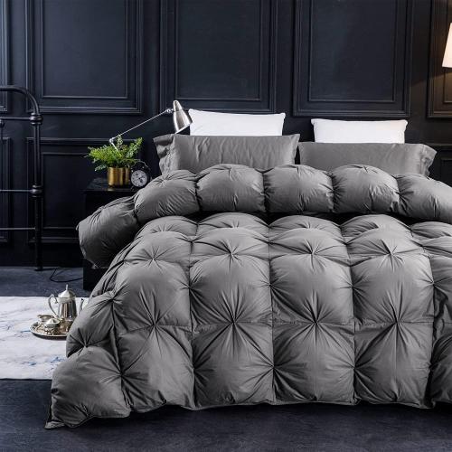 Three Geese Pinch Pleat Waterfowl Feathers and Down Comforter King Size Duvet Insert,750  Fill Power,1200TC 100% Cotton, Premium All Seasons Gray Warm Hotel Comforter with 8 Tabs.