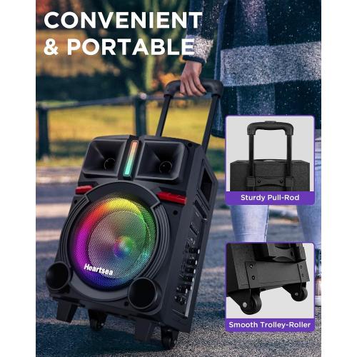 HEARTSEA Karaoke Machine, 8 Woofer Portable PA System, Bluetooth Speaker with 2 Wireless Microphones, Lyrics Display Tablet Holder, Party Lights & Echo/Treble/Bass Adjustment Support REC/AUX/USB/TF