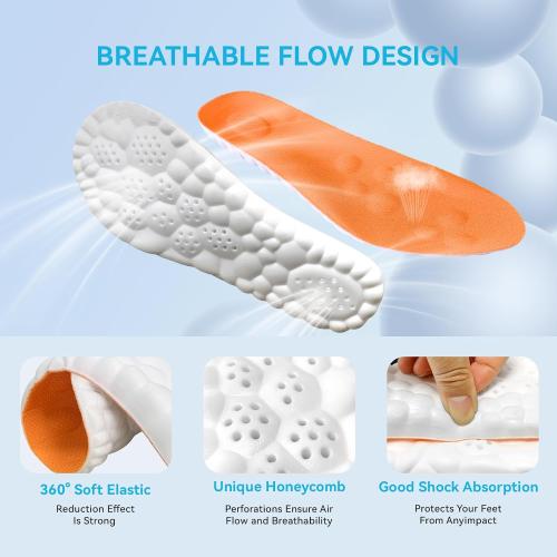 Steppers Insoles for Men & Women, 2026 New 4D Memory Foam Cloud Footstr Insoles, Comfortable & Breathable Massage Shoe Inserts with Arch Support for Foot Pain & Fatigue (Orange, US M 7-11/W 8.5-13.5)