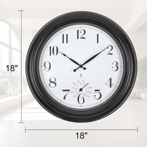 Atomic Outdoor Wall Clock  Sealed Outdoor Waterproof Clock with Temperature, Auto-Set Time, Easy to Read - Large Patio, Pool Clock for Outside, Backyard, Garden