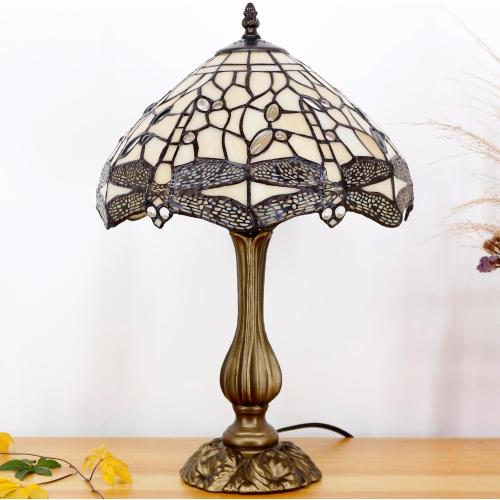 Tiffany Lamp Shade Replacement Only 12X6 Inch Stained Glass Style Lampshade with Cap fit for Table lamp Pendant Light Ceiling Fixture (Cream Dragonfly)