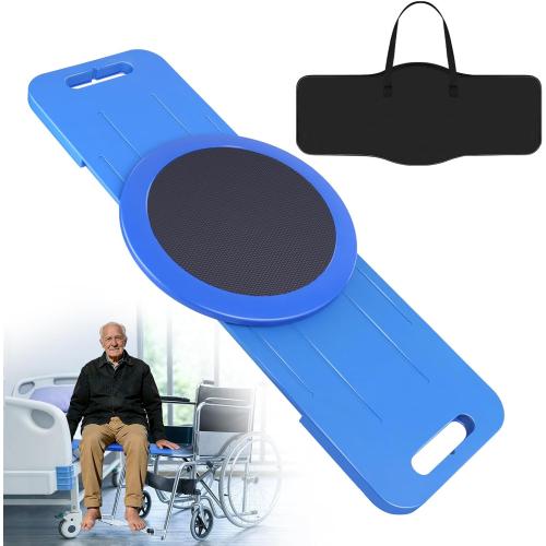 LOSCHEN Slide Transfer Board with Turntable, Slide Assist Device for Transferring or Seniors from Wheelchair to Bed, Toilet, Tub, Car - Slide Board with Turntable（Blue 29.5inch）
