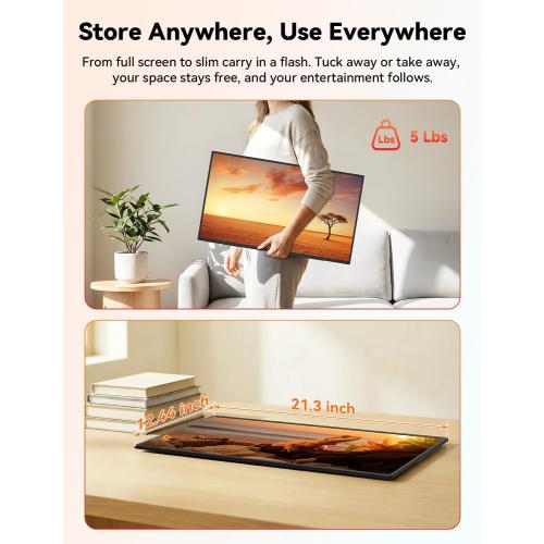 HotYeah Portable Smart TV, EDLA-Certified, 23.8 1080P 2-in-1 Rolling TV & Monitor, w/Built-in 10000mAh Battery, Support Voice Control, USB-C & HDMI, 180° Adjustable Kickstand