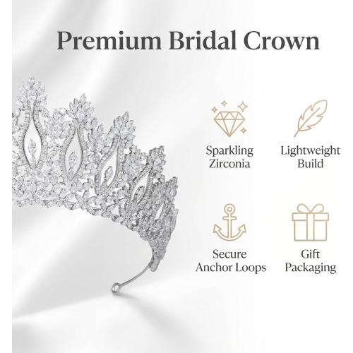 QXMYOO Luxury Wedding Tiaras for Bride Cubic Zirconia Big Tall Crown Quinceanera Crystal Headband for Women CZ Pageant Birthday Prom Party Headpiece Bridal Hair Accessories Silver