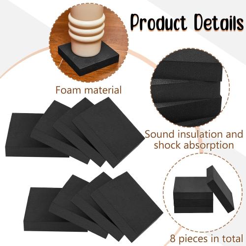 8 Pcs Non Slip Furniture Pads 4 x 4 x 3/4 Thick Foam Rubber Pad Heavy Duty Furniture Grippers Anti Vibration Rubber Feet Mat Floor Protectors for Hardwood Floors Washing Machines Chair Bed Table