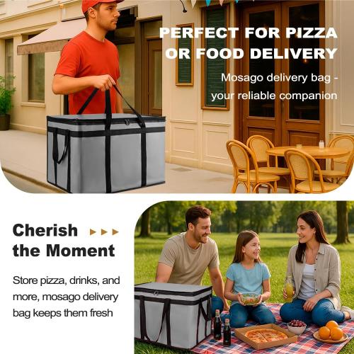 XXXL Insulated Food Delivery Bag - Reusable Thermal Cooler Grocery Bags for Catering & Delivery, Pizza Carrier for Events, Large Capacity Bag Keeps Food Hot/Cold for Shopping, Commercial (Gray, 1PK)