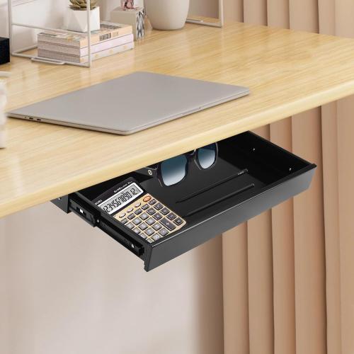 Sliding Pull-out Under Table Drawer for Office Desk, Drawer For Under Desk, Undermount Drawer for Sit Stand Workstation (Black, 22)