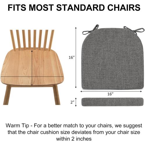 Wellsin Chair Cushions for Dining Chairs 6 Pack - Kitchen Chair Cushions with Ties and Non-Slip Backing - Dining Chair Pads 16X16X2, Dark Gray