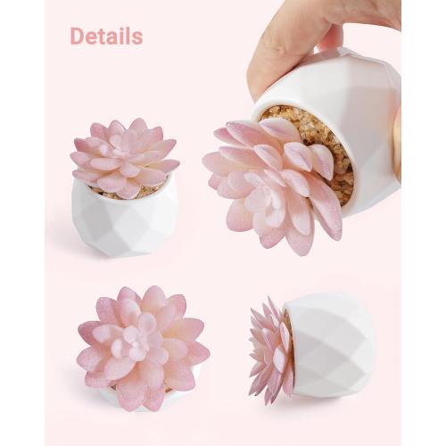 VIVERIE Mini Succulents Plants Artificial in Pots-Rose Pink, Christmas Small Fake Succulents Plants for Home Decor Indoor for Women, White Ceramic Faux Succulents, Set of 1, Gifts for Mom